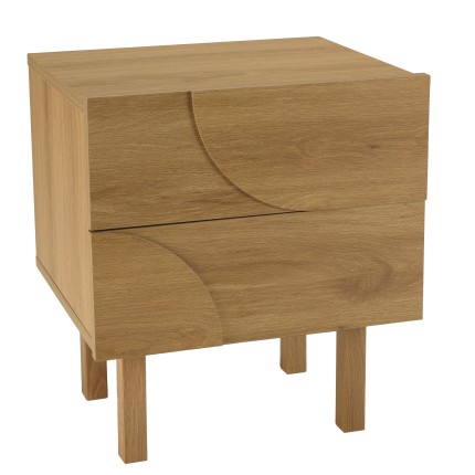 Natural-coloured bedside table with 2 drawers and rounded motif decoration - ETHAN