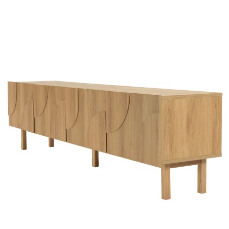Meuble TV couleur naturelle 4 portes décor motif arrondi - ETHAN
