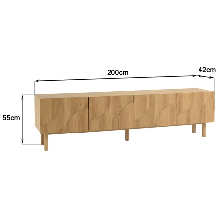 Meuble TV couleur naturelle 4 portes décor motif arrondi - ETHAN