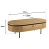 Natural-coloured rounded coffee table with 2 drawers - ETHAN