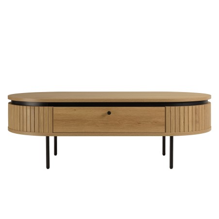 ETHAN - Table basse arrondie couleur naturelle 2 tiroirs