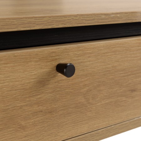 Natural-coloured rounded coffee table with 2 drawers - ETHAN