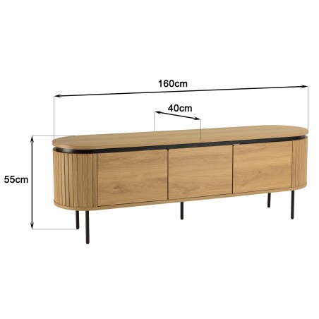 Natural-coloured rounded TV cabinet with 3 doors - ETHAN