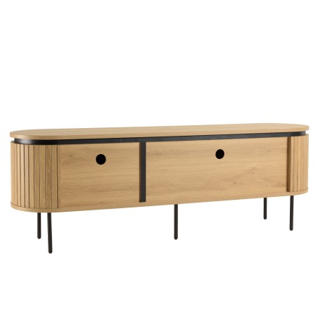 Natural-coloured rounded TV cabinet with 3 doors - ETHAN