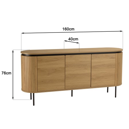 Buffet arrondi couleur naturelle 3 portes - ETHAN