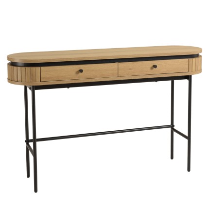 Console arrondie couleur naturelle 2 tiroirs pieds métal noir - ETHAN