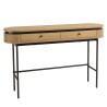 ETHAN - Console arrondie couleur naturelle 2 tiroirs pieds métal noir