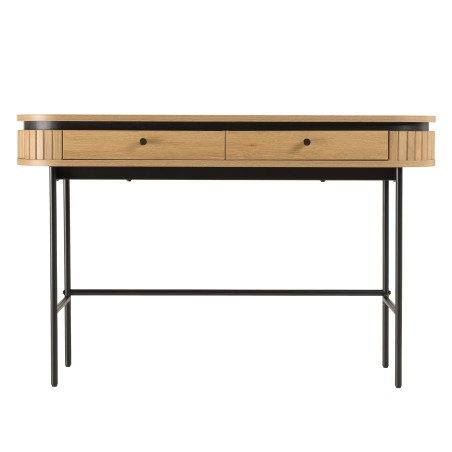 ETHAN - Console arrondie couleur naturelle 2 tiroirs pieds métal noir