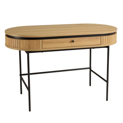 Bureau arrondi couleur naturelle 1 tiroir pieds métal noir - ETHAN