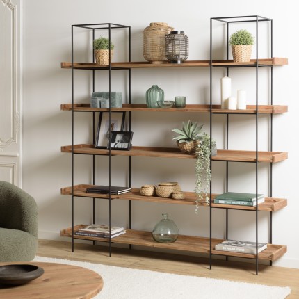 5-tier shelf unit in recycled pine with metal frame - DANDY
