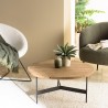 Round coffee table 70x70cm recycled pine wood and black metal legs - DANDY
