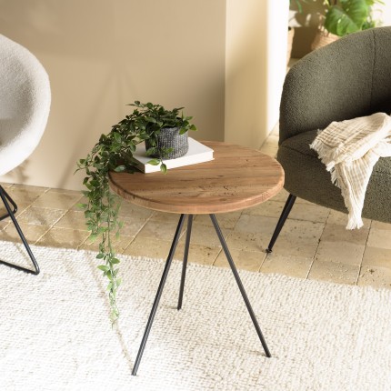Table basse ronde 70x70cm bois Pin recyclé et pieds métal noir - DANDY