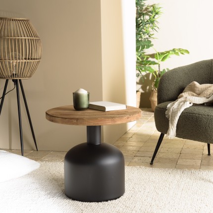 Table d'appoint ronde 50x50cm bois Pin recyclé pied métal noir