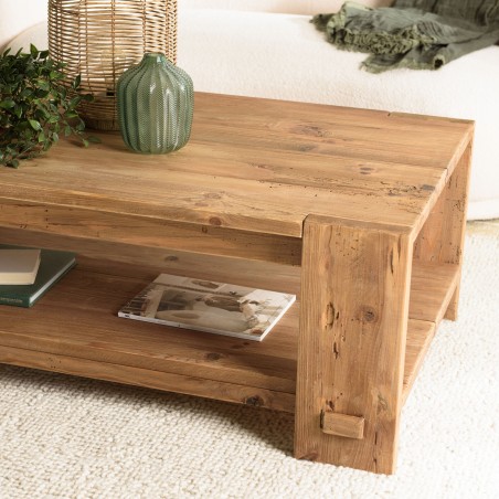 Rectangular coffee table 132x71cm recycled pine wood SANDY