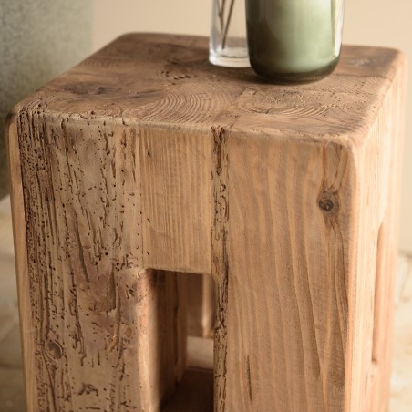 Tabouret carré 30x30cm bois Pin recyclé SANDY