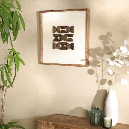 Wall decoration in recycled pine with geometric patterns, 62 x 62 cm