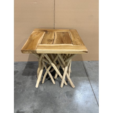SECOND HAND - Natural side table with square top (55 x 55 cm) in teak with driftwood legs