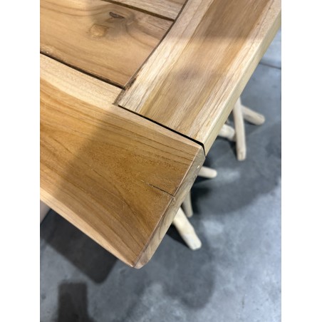 SECONDE MAIN - Table d'appoint nature - plateau carré 55x55cm Teck pieds bois flotté
