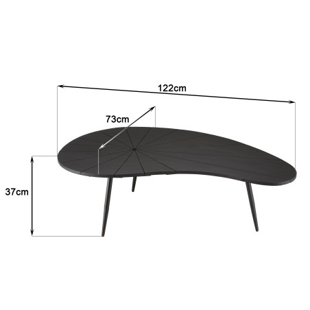 SECONDE MAIN - Table basse ovoïde plateau texturé noir mat pieds en fer noir