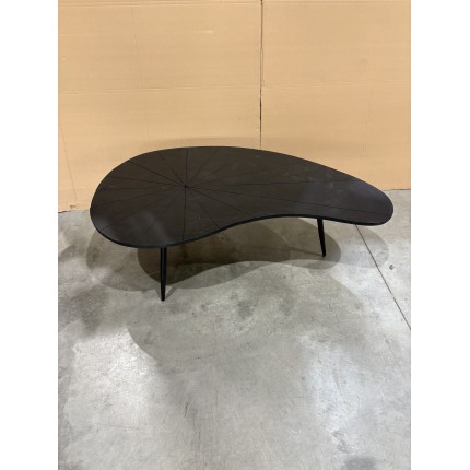 SECONDE MAIN - Table basse ovoïde plateau texturé noir mat pieds en fer noir