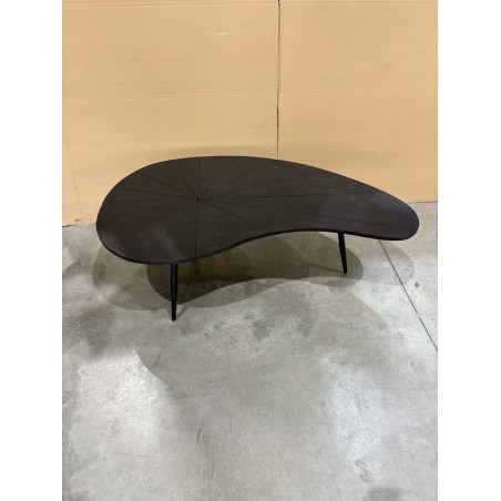SECONDE MAIN - Table basse ovoïde plateau texturé noir mat pieds en fer noir