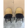 SECONDE MAIN - Lot de 2 chaises assise tissu noir dossier arrondi effet cannage