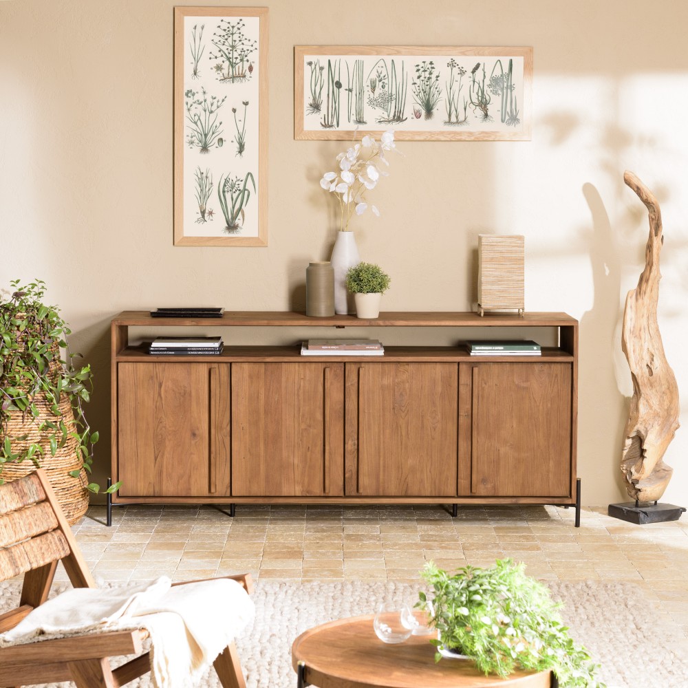 SECONDE MAIN - Buffet 4 portes 2 niches en bois de teck recyclé SECONDE MAIN - Buffet 4 portes 2 niches en bois de teck recyclé