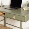Bureau vert 2 tiroirs et 1 niche en bois naturel  - ETHAN