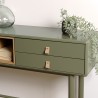 ETHAN - Console verte 3 tiroirs et 1 niche en bois naturel