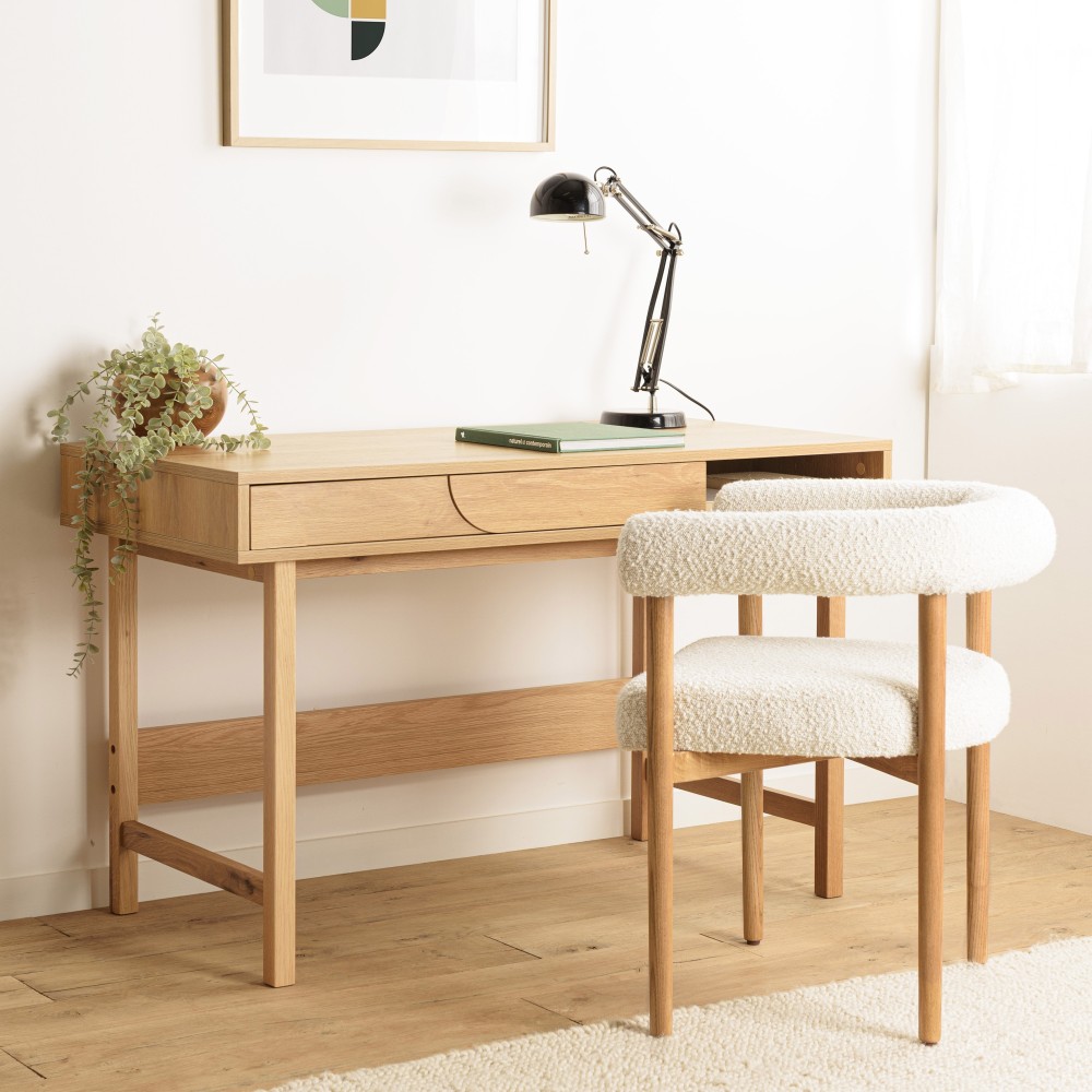 Bureau couleur naturelle 1 tiroir décor motif arrondi 1 niche - ETHAN Bureau couleur naturelle 1 tiroir décor motif arrondi 1 niche - ETHAN