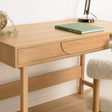 Natural colour desk with 1 drawer, rounded pattern decoration and 1 niche - ETHAN