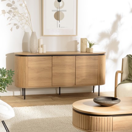 Natural-coloured rounded sideboard with 3 doors - ETHAN