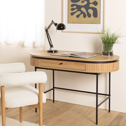 Bureau arrondi couleur naturelle 1 tiroir pieds métal noir - ETHAN