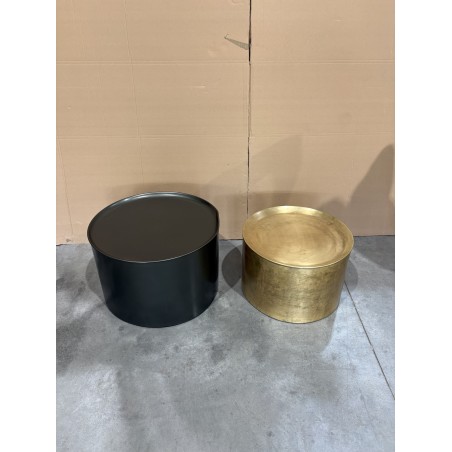 JOHAN - Set of 2 Round Side Tables in Anthracite Grey and Gold Metal
