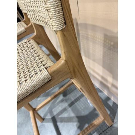SECONDE MAIN - Lot de 2 tabourets bar de jardin teck rotin synthétique beige