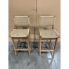 SECONDE MAIN - Lot de 2 tabourets bar de jardin teck rotin synthétique beige