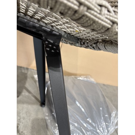 SECOND HAND - Grey synthetic rattan garden chair with grey cushion and black metal legs