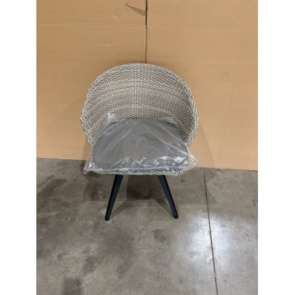 SECONDE MAIN - Chaise de jardin en rotin synthétique gris avec coussin gris pieds noirs en métal