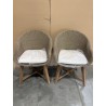 SECONDE MAIN - Lot de 2 fauteuils jardin rotin synthétique et coussin pieds croisés