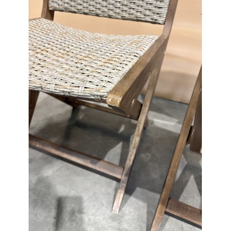 VICK Set of 2 Folding Garden Chairs - Acacia Wood & Rattan