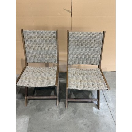 VICK Set of 2 Folding Garden Chairs - Acacia Wood & Rattan