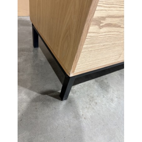 SECONDE MAIN - Buffet 3 tiroirs 2 portes cannage naturel pieds métal noir