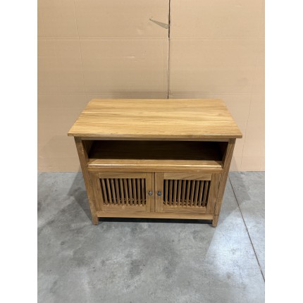 SECONDE MAIN - Meuble TV marron 2 portes persiennes bois Teck