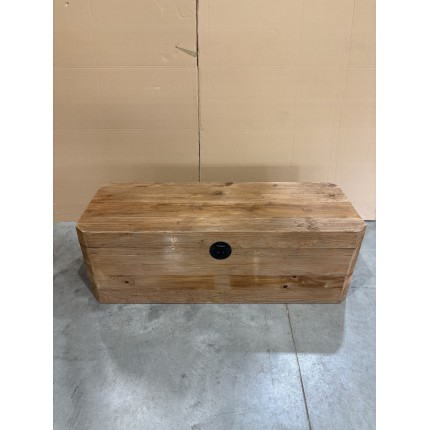 SECONDE MAIN - Coffre rangement marron bois Pin recyclé poignées métal noir