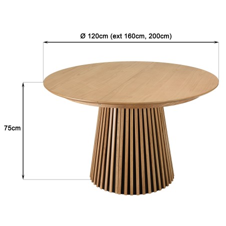 Extendable round dining table L120/160/200, decorative finish and natural oak - SYA