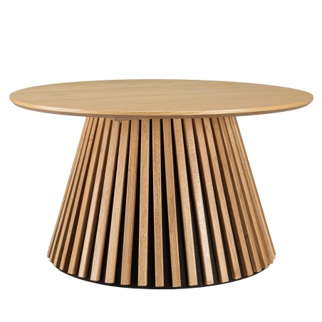 Table basse ronde D80 décor et chêne naturel pied à motif strié - SYA