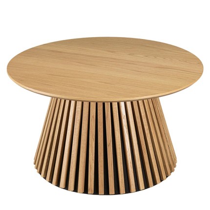 Round coffee table D80 with decorative finish and natural oak base with striated pattern - SYA