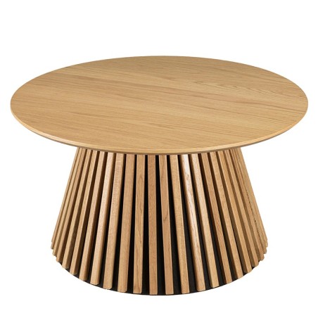 Round coffee table D80 with decorative finish and natural oak base with striated pattern - SYA