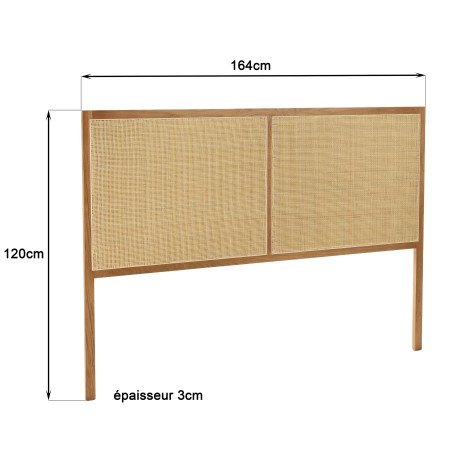 Headboard in natural rattan and solid oak for 140/160 cm beds - SYA