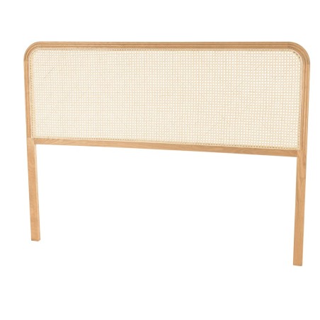 Headboard with rounded edges, natural rattan and solid oak, 140/160 cm